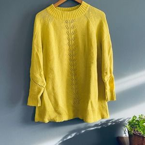 Ann Taylor LOFT Maternity Sweater Medium M Chartreuse Yellow Pointelle Wool